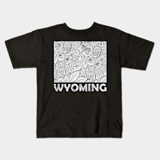 Mandala art map of Wyoming with text in white Kids T-Shirt